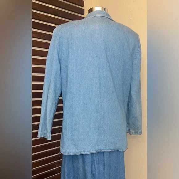 1980s Vintage White Embroidered Blue Denim Button Front Coverup Jacket w/Pockets - Picture 4 of 5